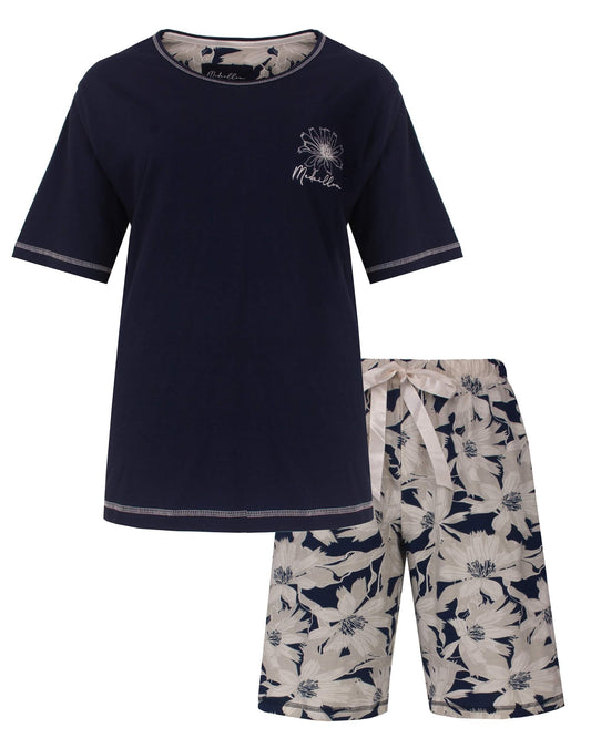 Medaillon Dames Shortama - Korte Mouwen - Donker Blauw - vooraanzicht