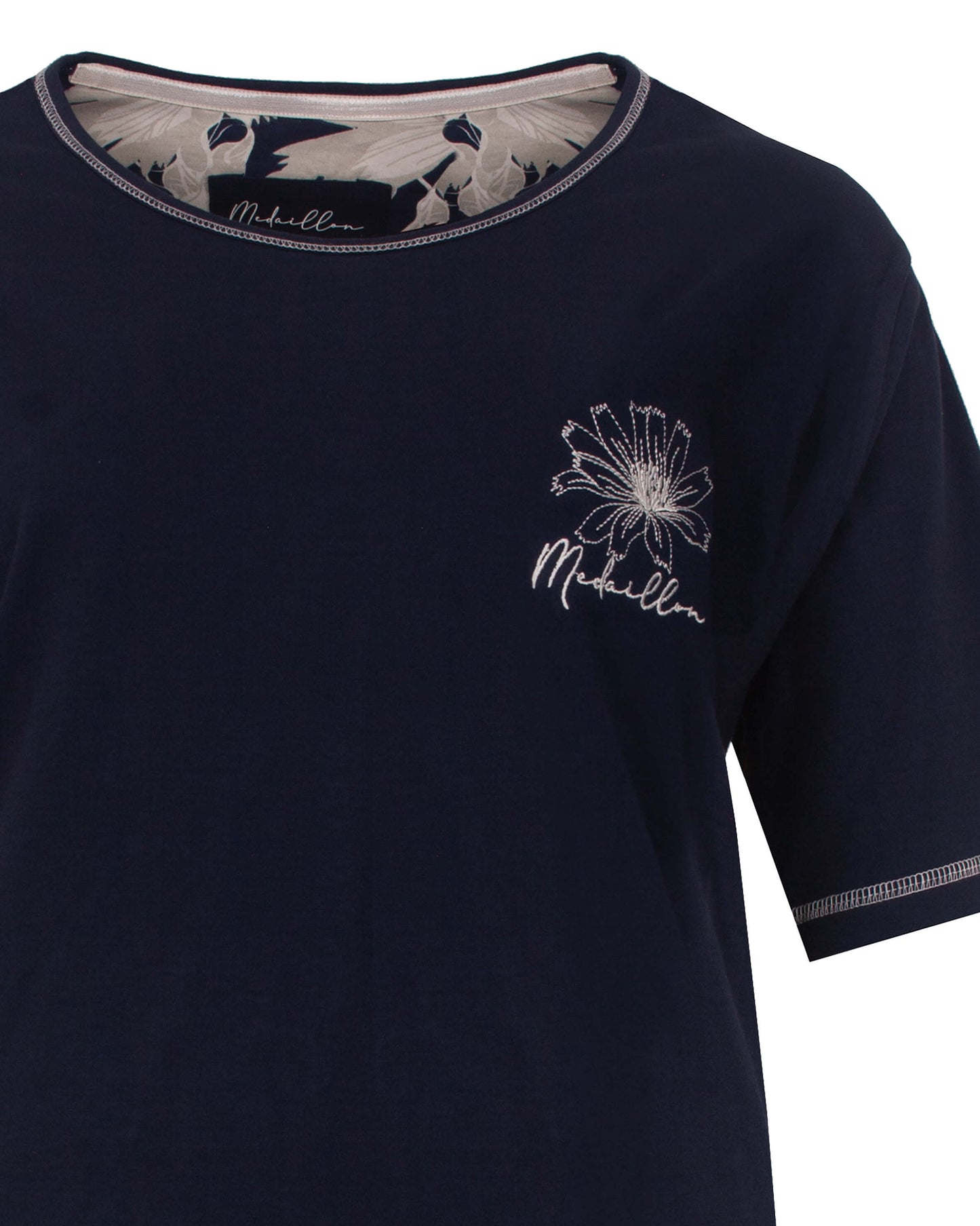 Medaillon Dames Shortama - Korte Mouwen - Donker Blauw - detail