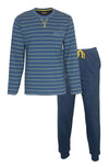 MEQ Heren Pyjama - Ronde Hals - 100% Gekamde Katoen - Blauw