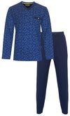 MEQ Heren Pyjama - 100% Gekamde Katoen - V Hals - Blauw