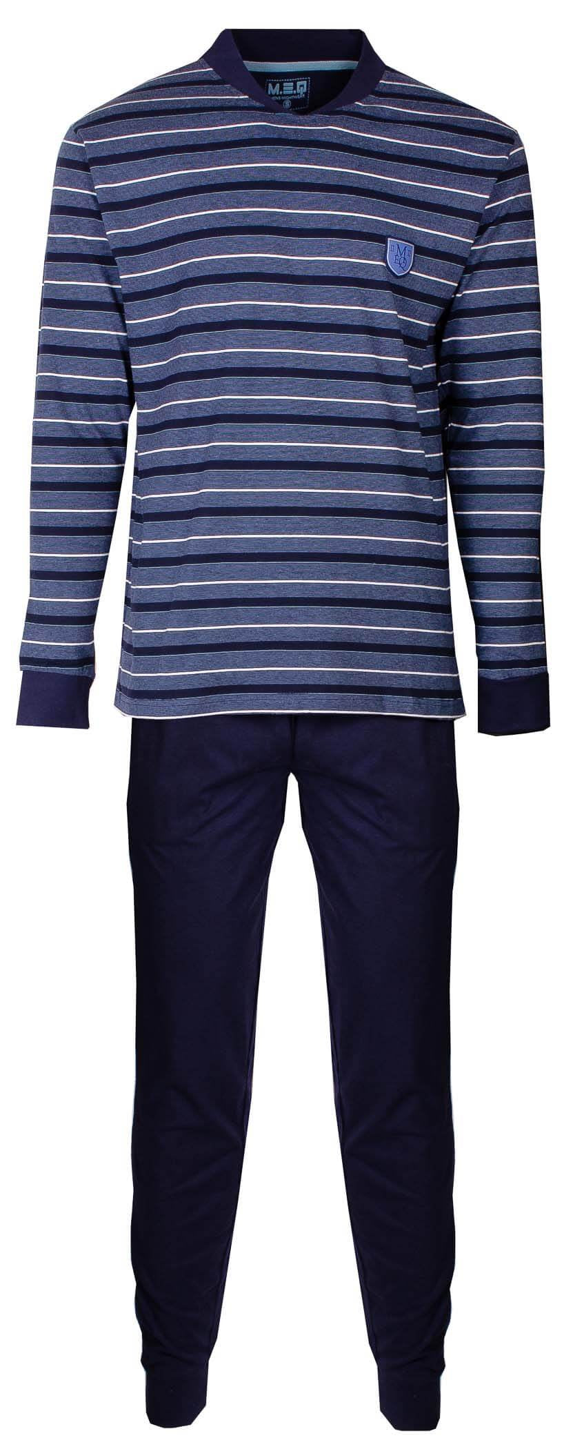 Blauwe gestreepte heren pyjama set met lange mouwen en lange broek, gemaakt van 100% gekamde katoen.
