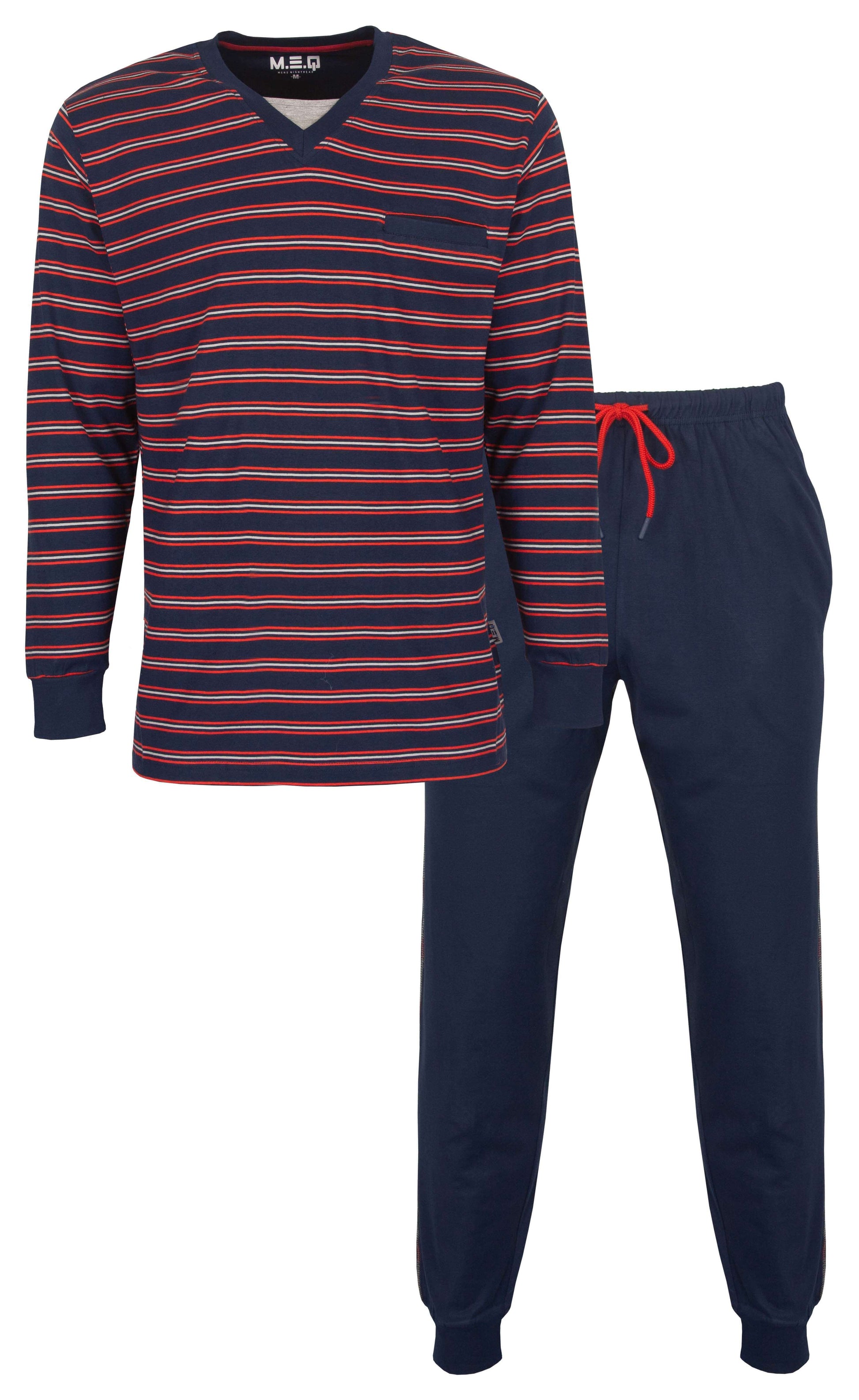 Blauw gestreepte pyjama set met lange mouwen en bijpassende broek, gemaakt van gekamde katoen