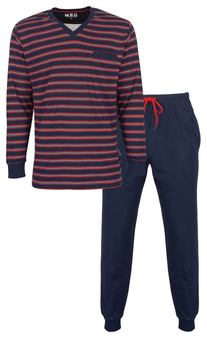 Blauw gestreepte pyjama set met lange mouwen en bijpassende broek, gemaakt van gekamde katoen
