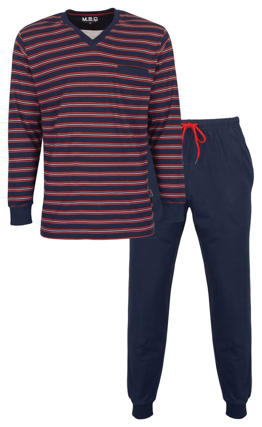 Blauw gestreepte pyjama set met lange mouwen en bijpassende broek, gemaakt van gekamde katoen