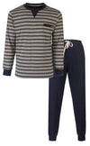MEQ Heren Pyjama - Gestreept Dessin - Katoen - Navy Blauw