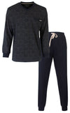 MEQ Heren Pyjama - Geprint Dessin - V Hals - Navy Blauw