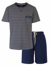 MEQ Heren Shortama - Gestreept Dessin - Ronde Hals - Blauw