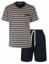 MEQ Heren Shortama - Gestreept Dessin - V Hals - Navy Blauw