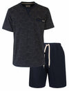 MEQ Heren Shortama - Geprint Dessin - Ronde Hals - Navy Blauw