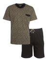 MEQ Heren Shortama - Pyjama Set - Katoen - Bruin/Donker Grijs