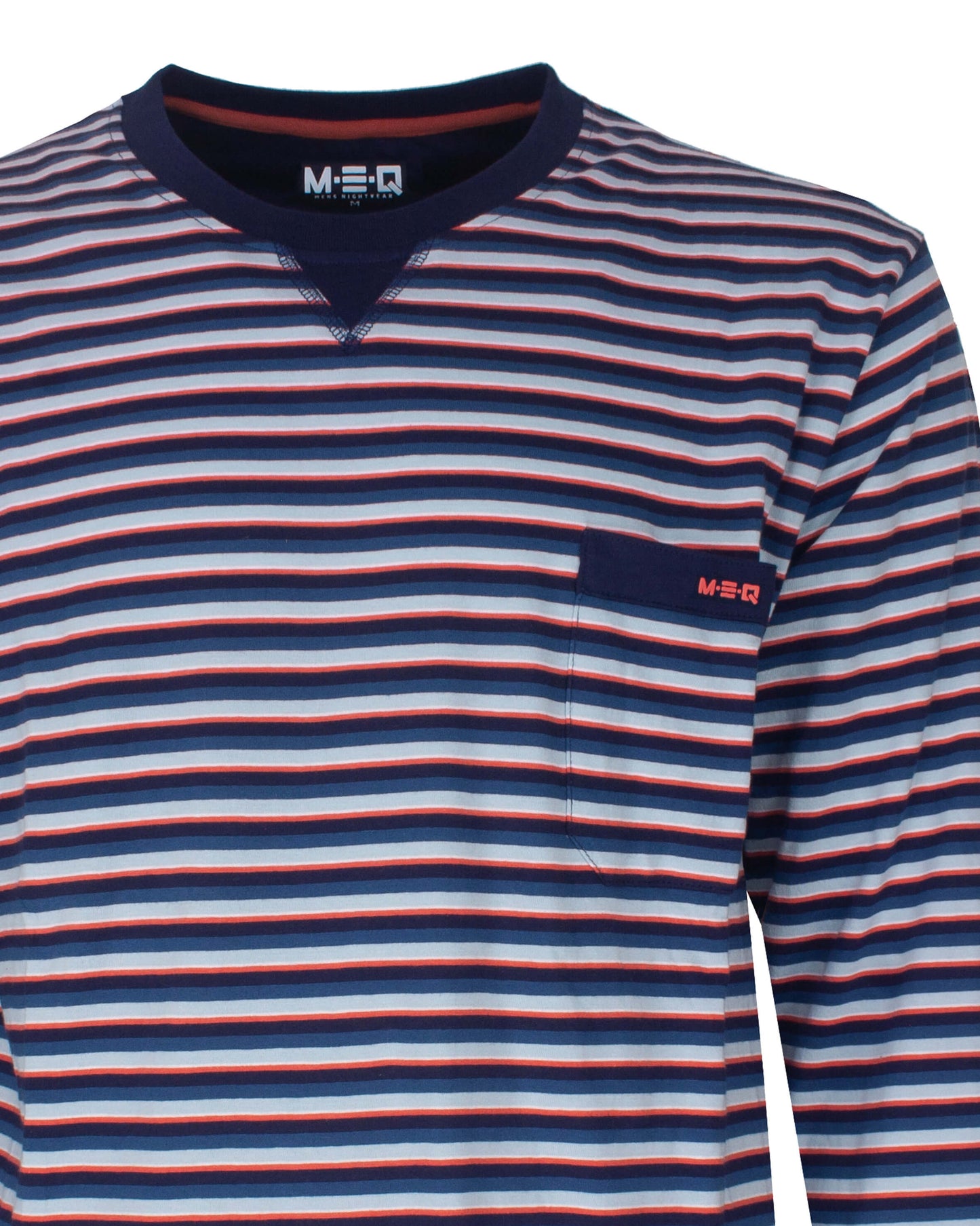 MEQ Heren Pyjama - Gestreept - Ronde Hals - Lange Mouwen -  Blauw - detail