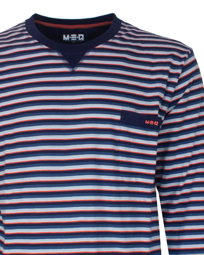 MEQ Heren Pyjama - Gestreept - Ronde Hals - Lange Mouwen -  Blauw - detail