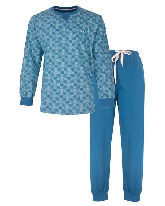  MEQ Heren Pyjama -  Ronde Hals - Lange Mouwen -  Aqua Blauw - vooraanzicht
