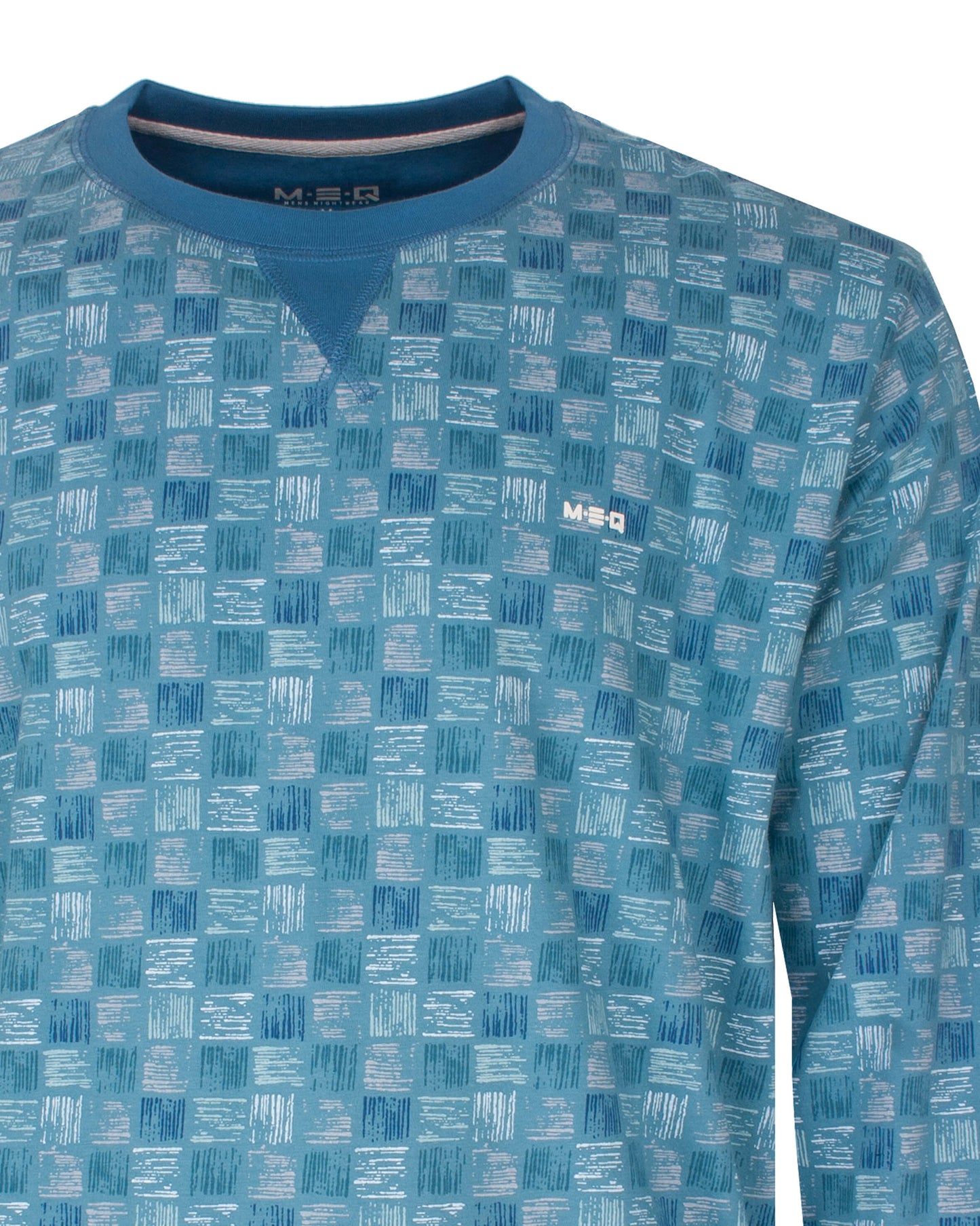  MEQ Heren Pyjama -  Ronde Hals - Lange Mouwen -  Aqua Blauw - detail