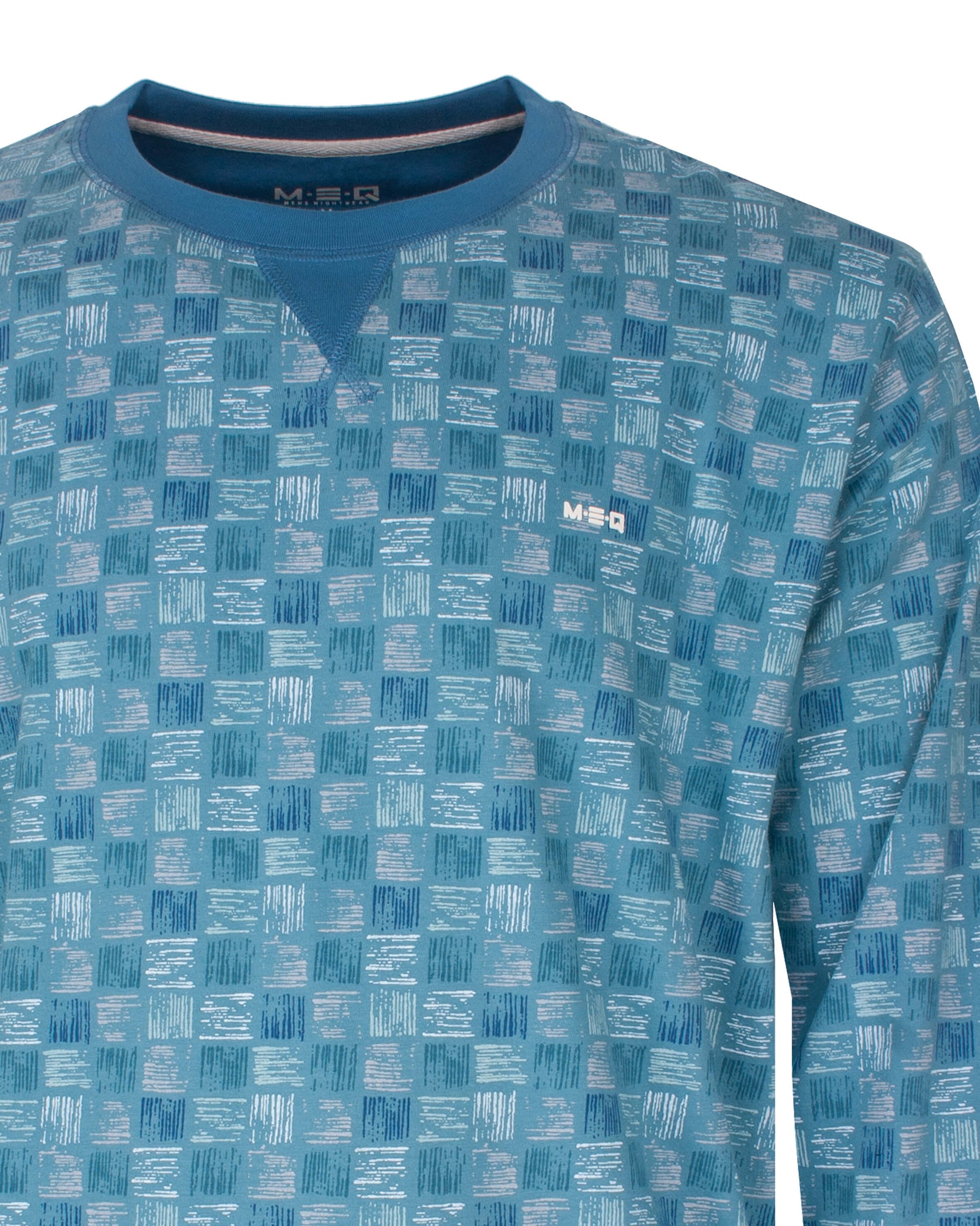  MEQ Heren Pyjama -  Ronde Hals - Lange Mouwen -  Aqua Blauw - detail