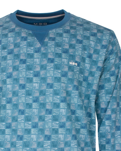  MEQ Heren Pyjama -  Ronde Hals - Lange Mouwen -  Aqua Blauw - detail