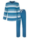 MEQ Heren Pyjama -  Gestreept -  V-hals - Aqua Blauw