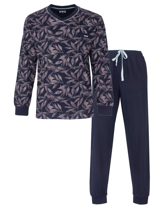 MEQ Heren Pyjama - V-hals-  Donker Blauw - vooraanzicht