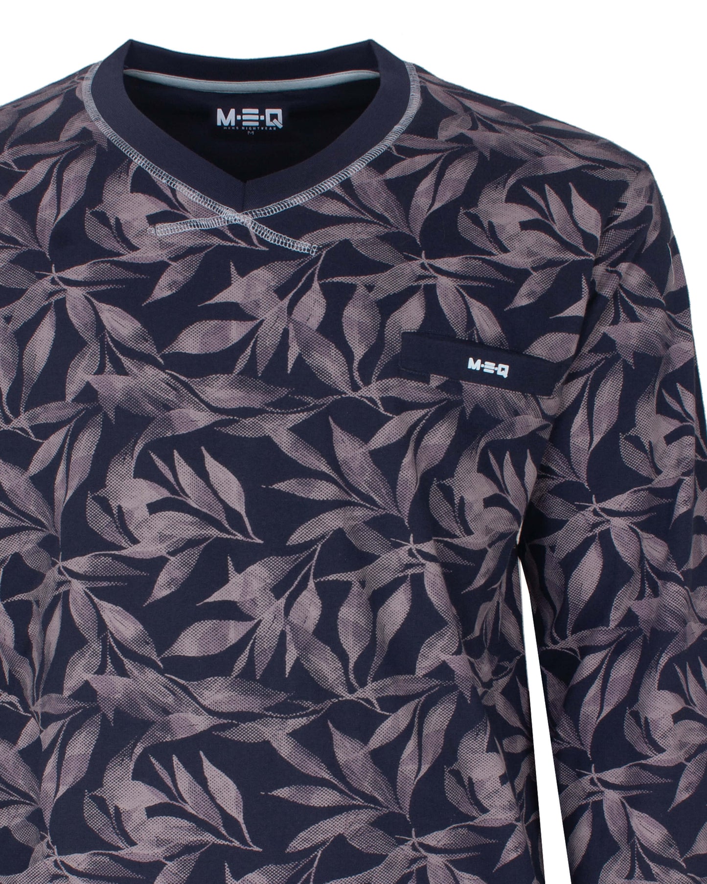 MEQ Heren Pyjama - V-hals-  Donker Blauw - detail