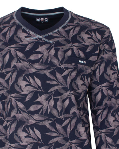 MEQ Heren Pyjama - V-hals-  Donker Blauw - detail