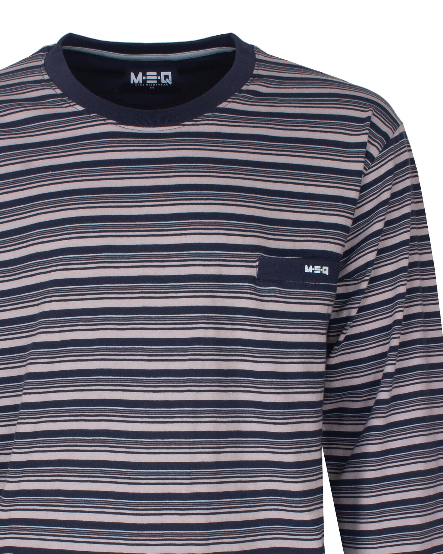 MEQ Heren Pyjama -  Gestreept - Ronde Hals - Donker Blauw - detail
