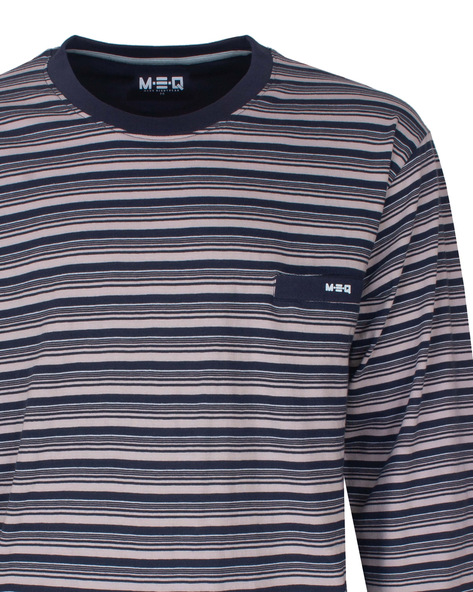MEQ Heren Pyjama -  Gestreept - Ronde Hals - Donker Blauw - detail