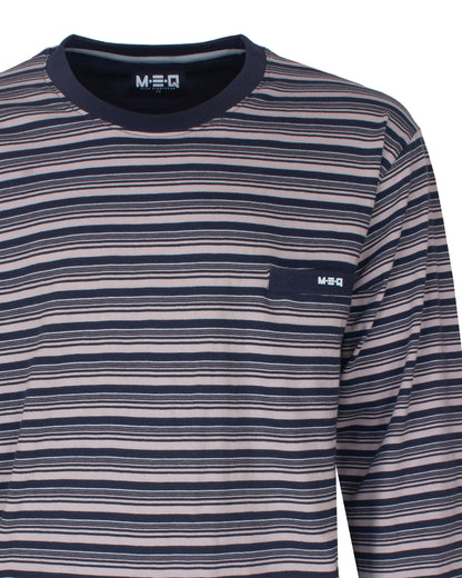 MEQ Heren Pyjama -  Gestreept - Ronde Hals - Donker Blauw - detail