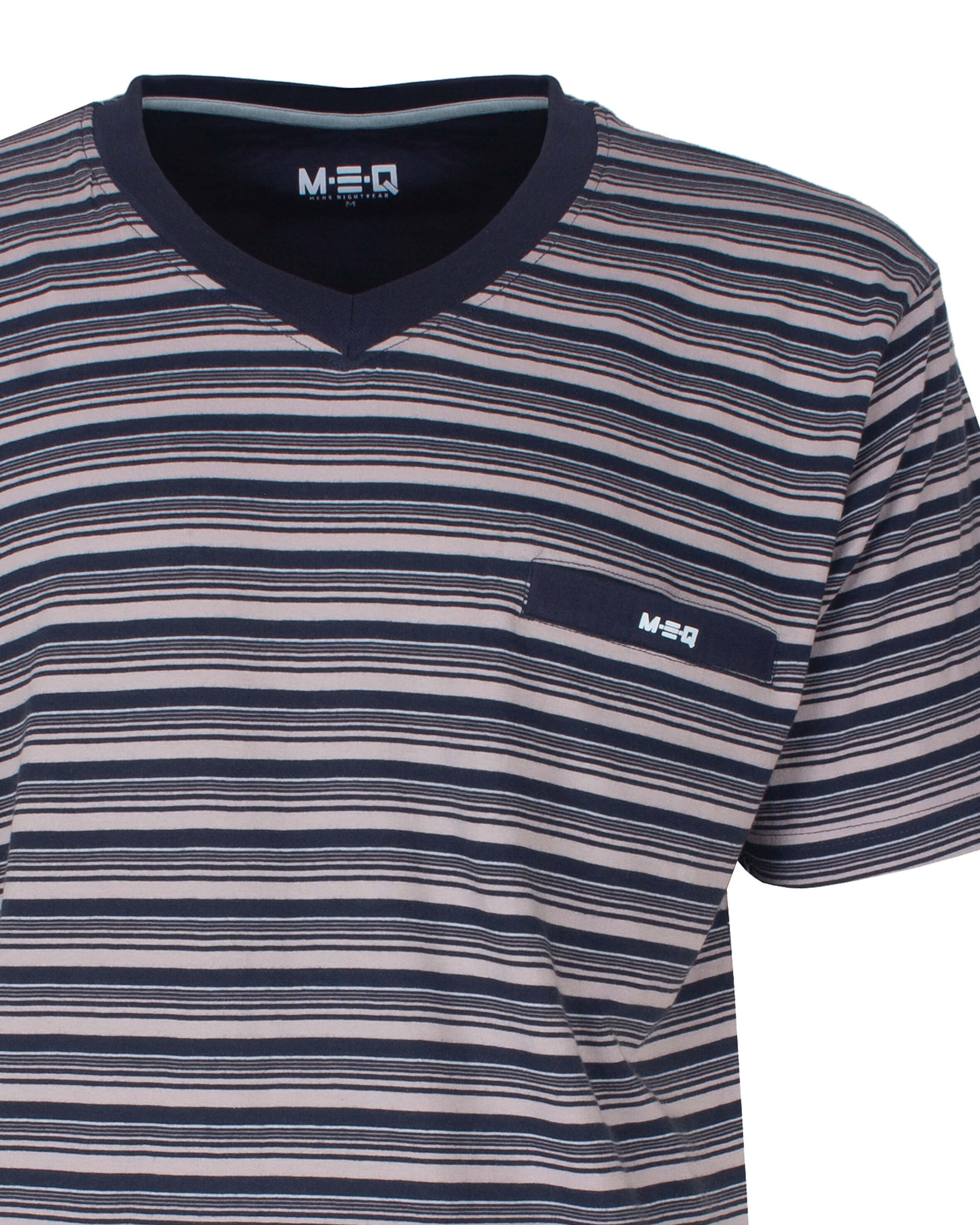MEQ Heren Pyjama -  Gestreept - Ronde Hals - Korte Mouwen -  Donker Blauw - achteraanzicht