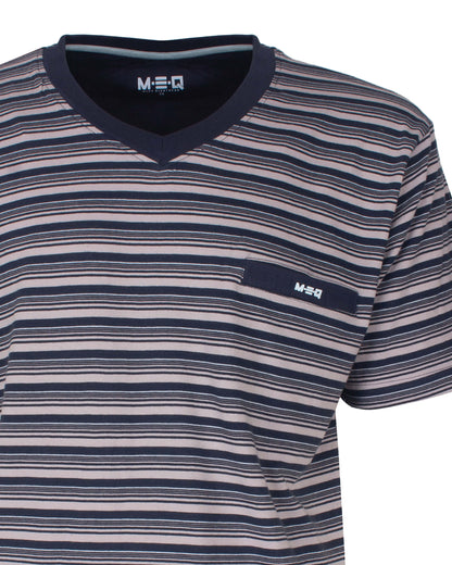 MEQ Heren Pyjama -  Gestreept - Ronde Hals - Korte Mouwen -  Donker Blauw - achteraanzicht