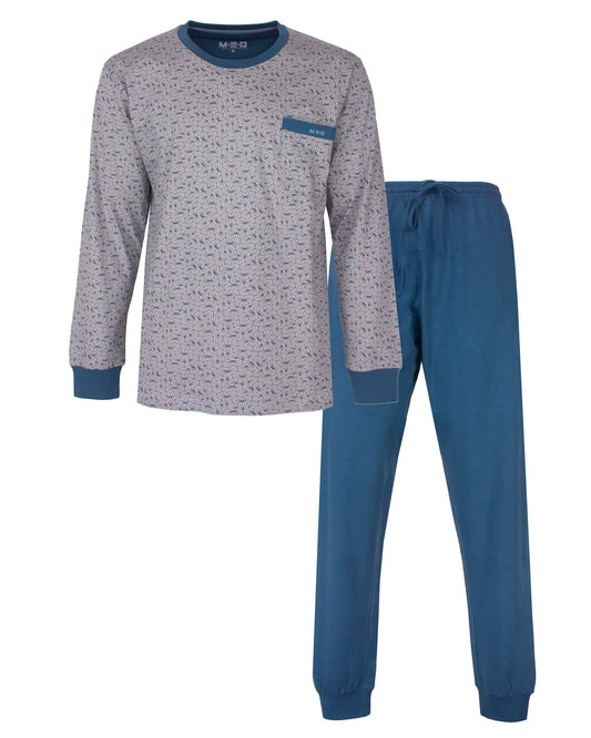  MEQ Heren Pyjama -  Ronde Hals - Lange Mouwen -  Grijs - vooraanzicht