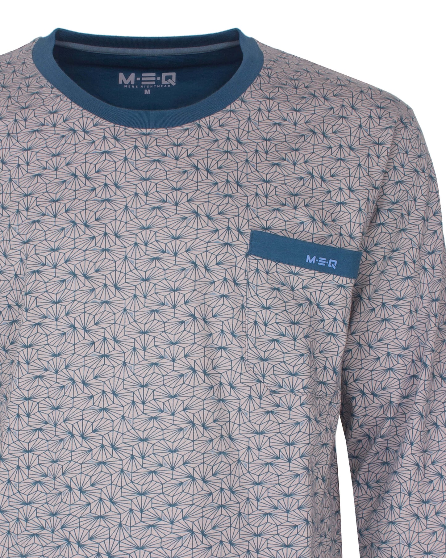  MEQ Heren Pyjama -  Ronde Hals - Lange Mouwen -  Grijs - detail