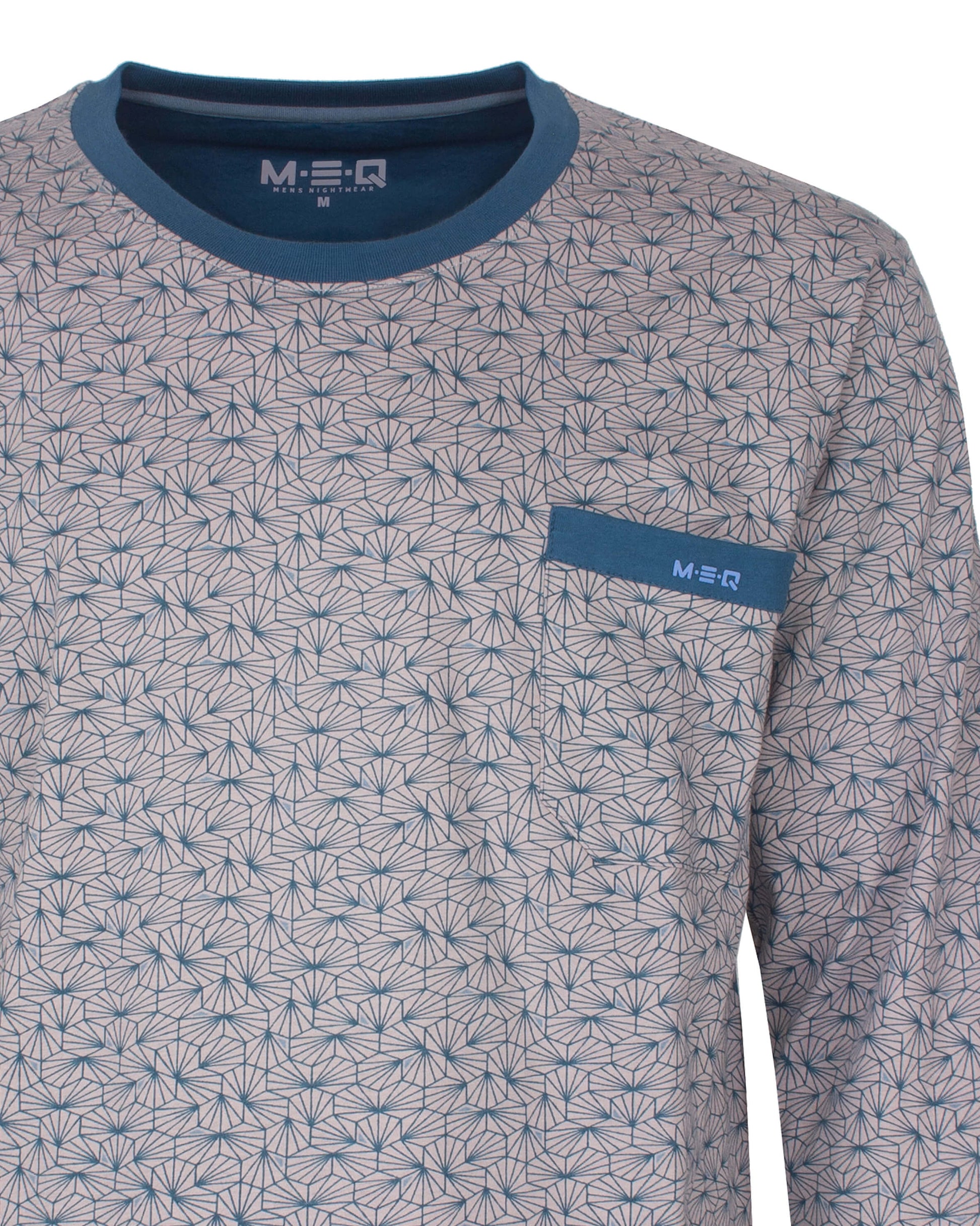  MEQ Heren Pyjama -  Ronde Hals - Lange Mouwen -  Grijs - detail