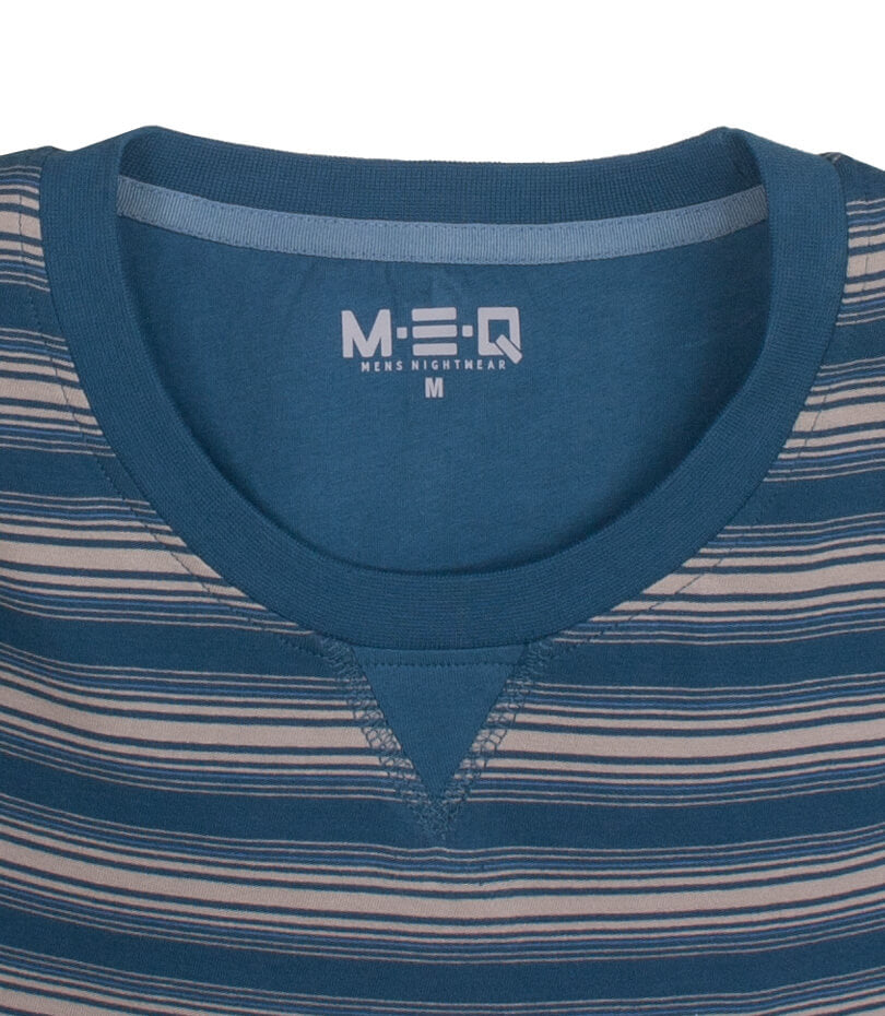 MEQ Heren Pyjama -  Gestreept -  Ronde Hals -  Petrol Blauw - afbeelding 4