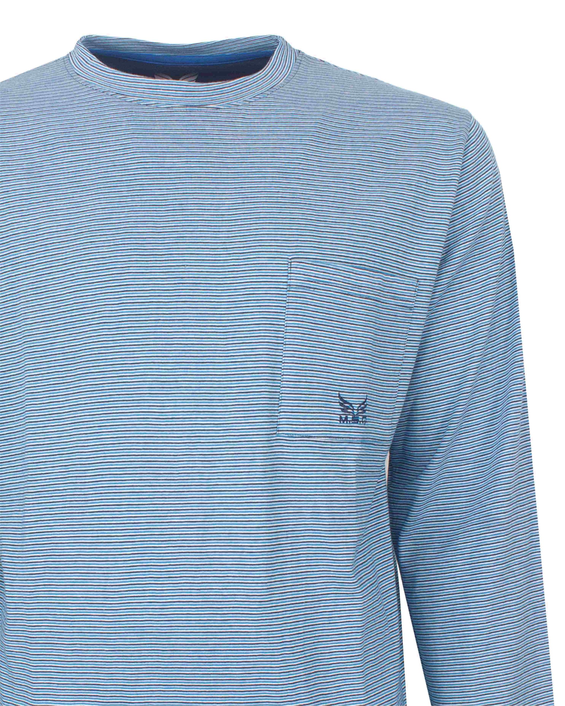 MEQ Heren Pyjama - Lange Mouwen - Gestreept -Licht Blauw - achteraanzicht