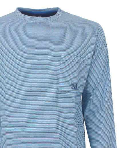 MEQ Heren Pyjama - Lange Mouwen - Gestreept -Licht Blauw - achteraanzicht