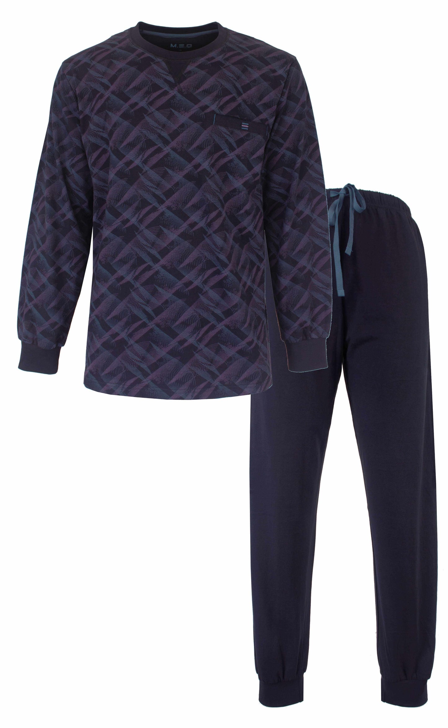  MEQ Heren Pyjama -  Ronde Hals -  Lange Mouw -  Blauw - vooraanzicht