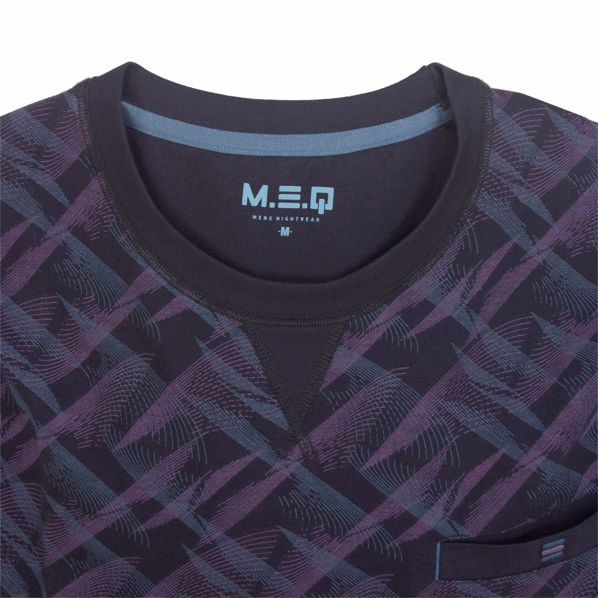  MEQ Heren Pyjama -  Ronde Hals -  Lange Mouw -  Blauw - detail