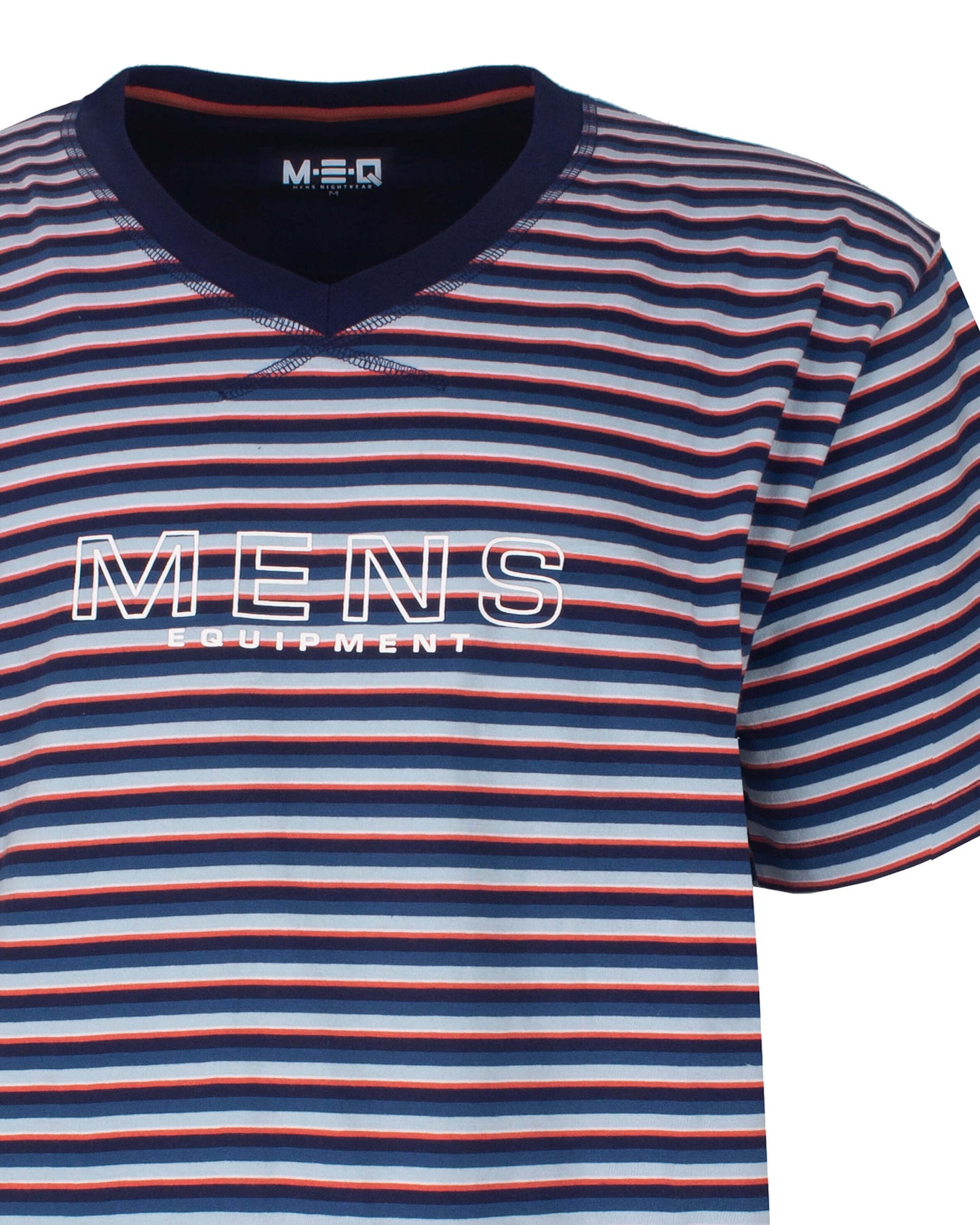 MEQ Heren Shortama Gestreept V-hals - Korte Mouwen -  Blauw - detail
