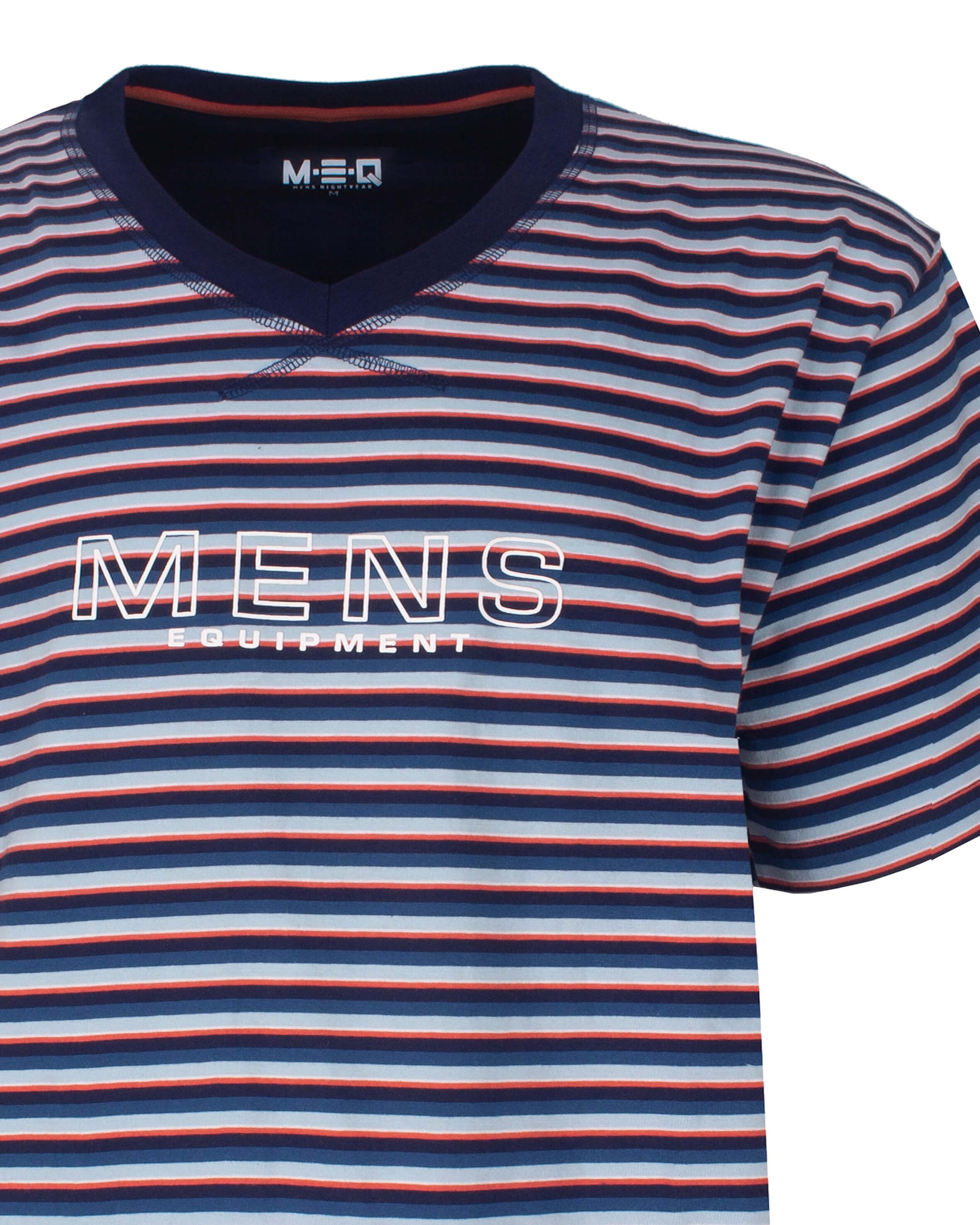 MEQ Heren Shortama Gestreept V-hals - Korte Mouwen -  Blauw - detail