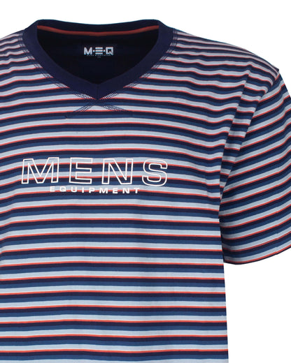 MEQ Heren Shortama Gestreept V-hals - Korte Mouwen -  Blauw - detail