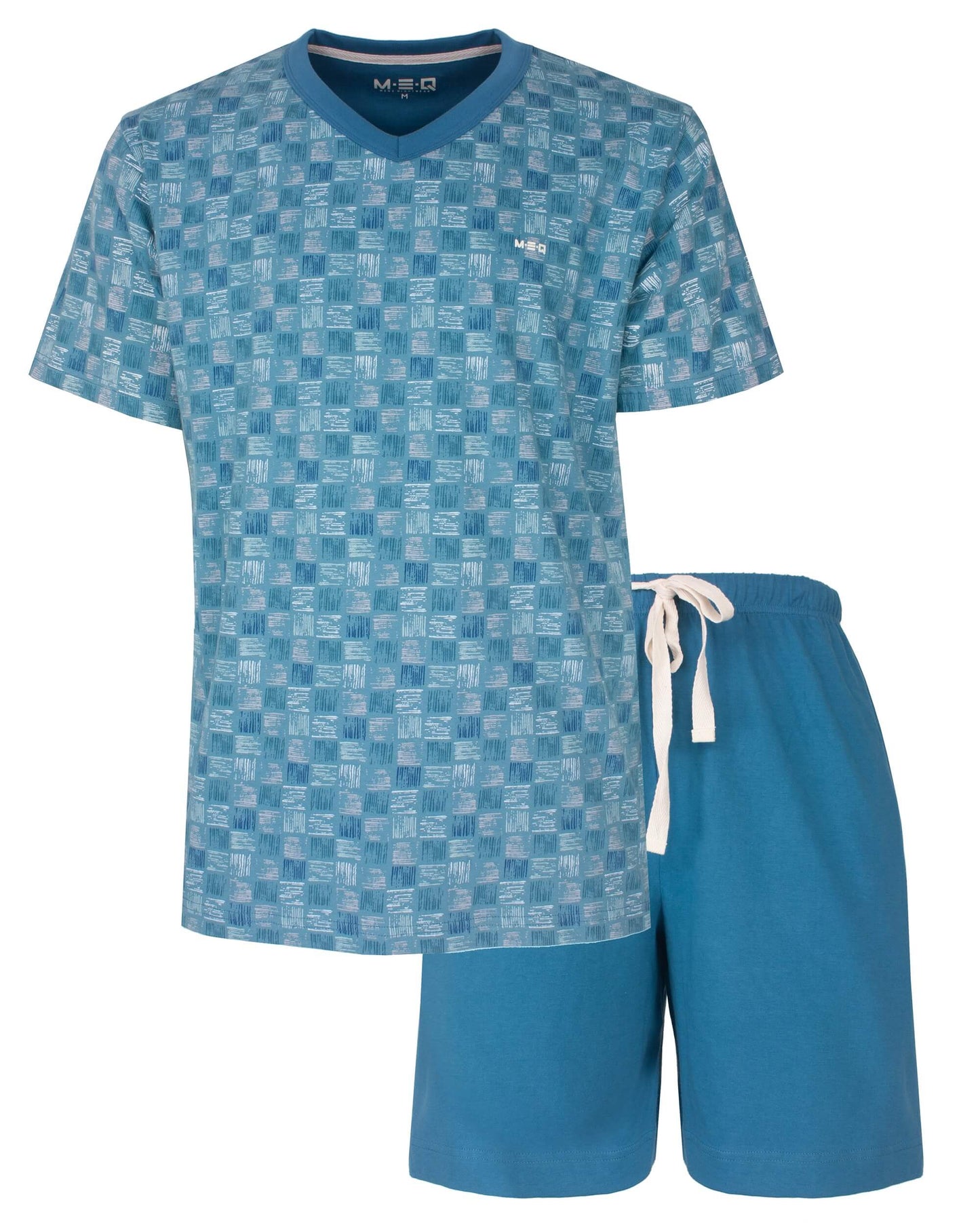MEQ Heren Shortama -  V-hals - Korte Mouwen -  Aqua Blauw - vooraanzicht