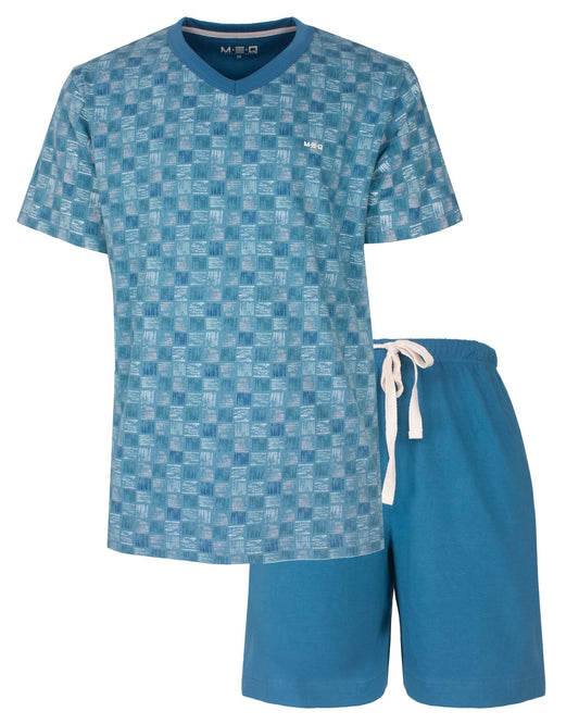 MEQ Heren Shortama -  V-hals - Korte Mouwen -  Aqua Blauw - vooraanzicht