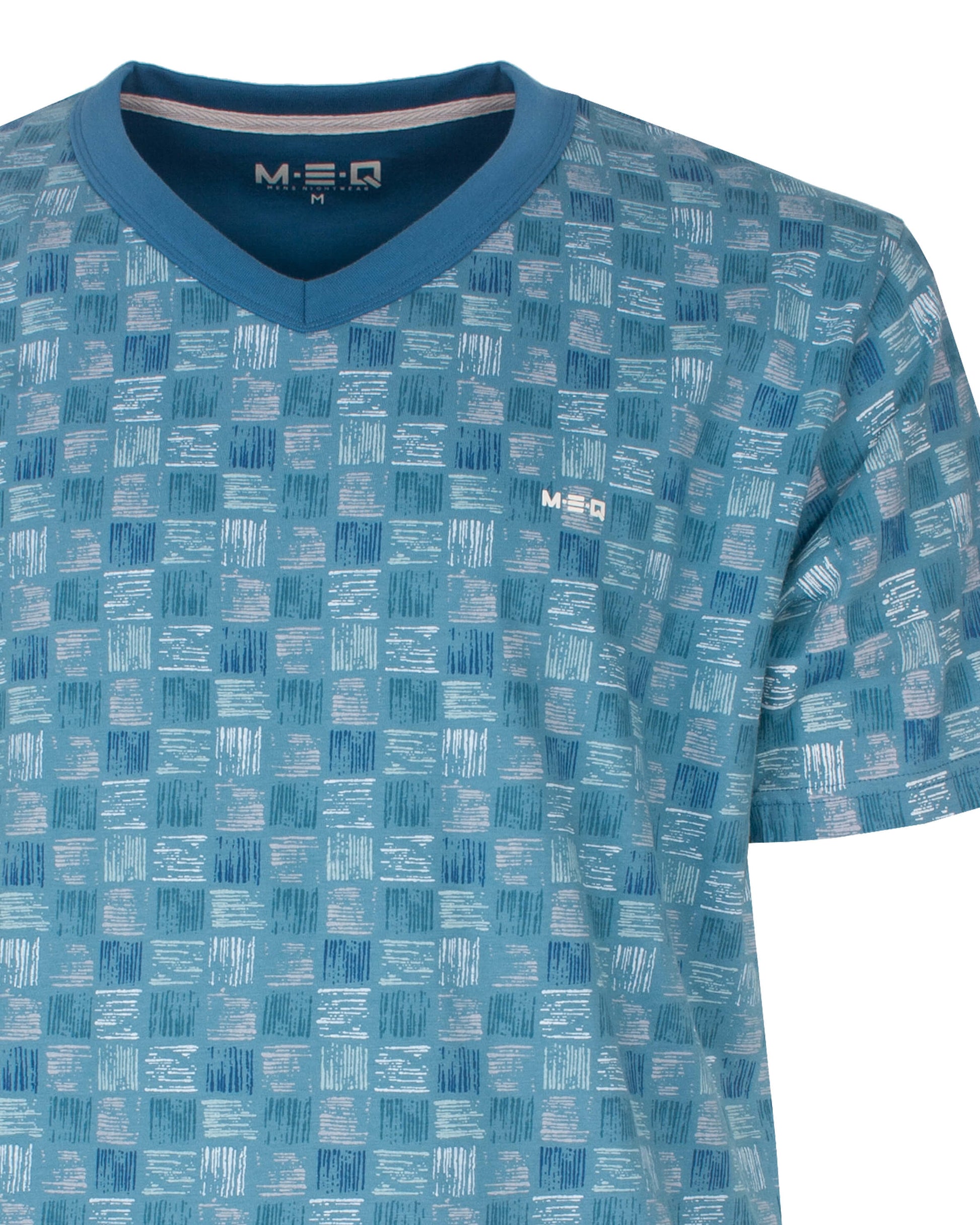 MEQ Heren Shortama -  V-hals - Korte Mouwen -  Aqua Blauw - detail