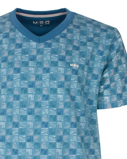 MEQ Heren Shortama -  V-hals - Korte Mouwen -  Aqua Blauw - detail