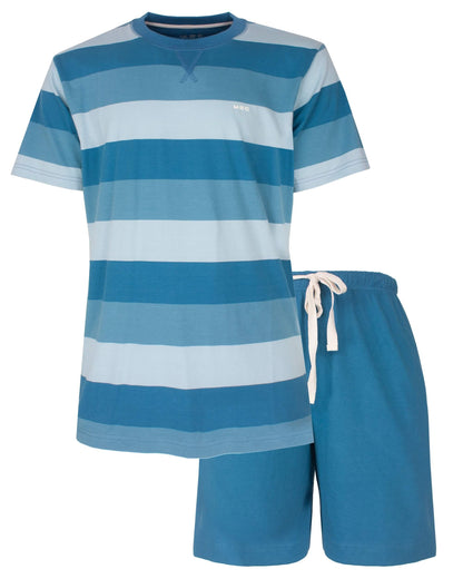  MEQ Heren Shortama Gestreept -  Ronde Hals -  Aqua Blauw - vooraanzicht