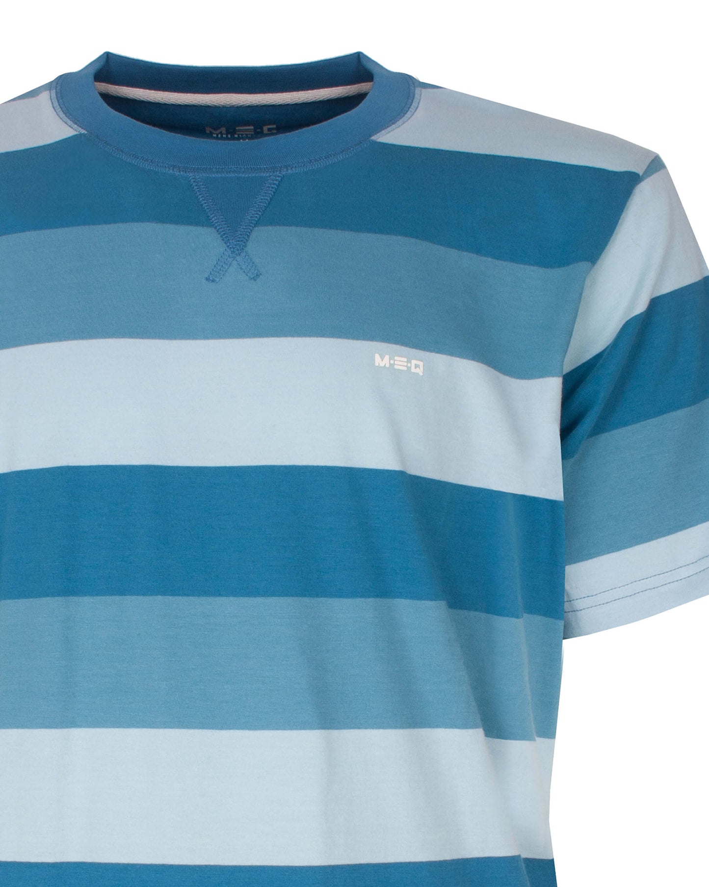  MEQ Heren Shortama Gestreept -  Ronde Hals -  Aqua Blauw - detail