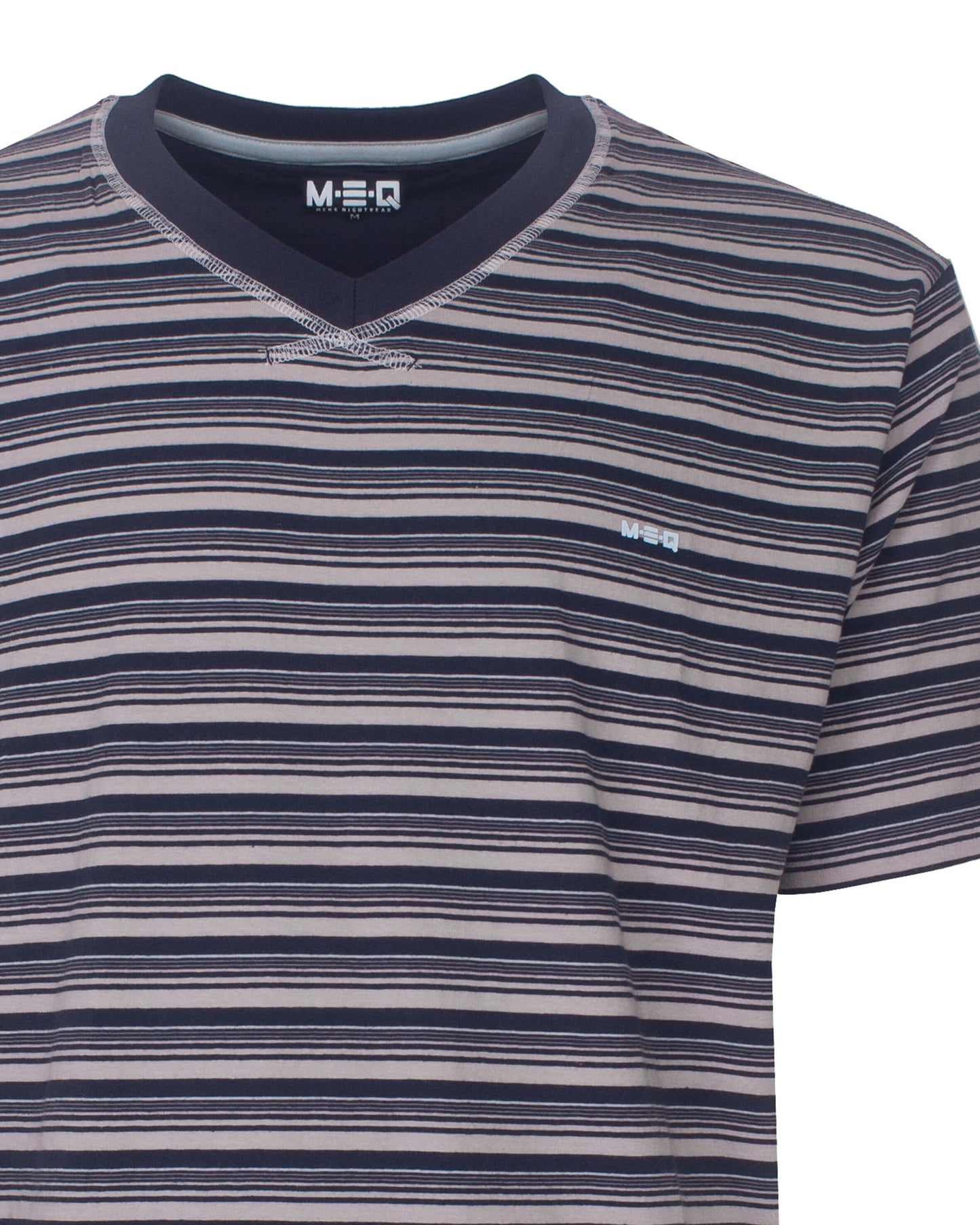 MEQ Heren Shortama -  Gestreept -  V-hals - Donker Blauw - detail