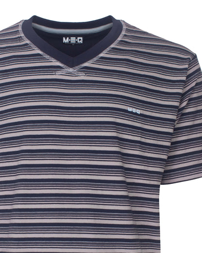 MEQ Heren Shortama -  Gestreept -  V-hals - Donker Blauw - detail