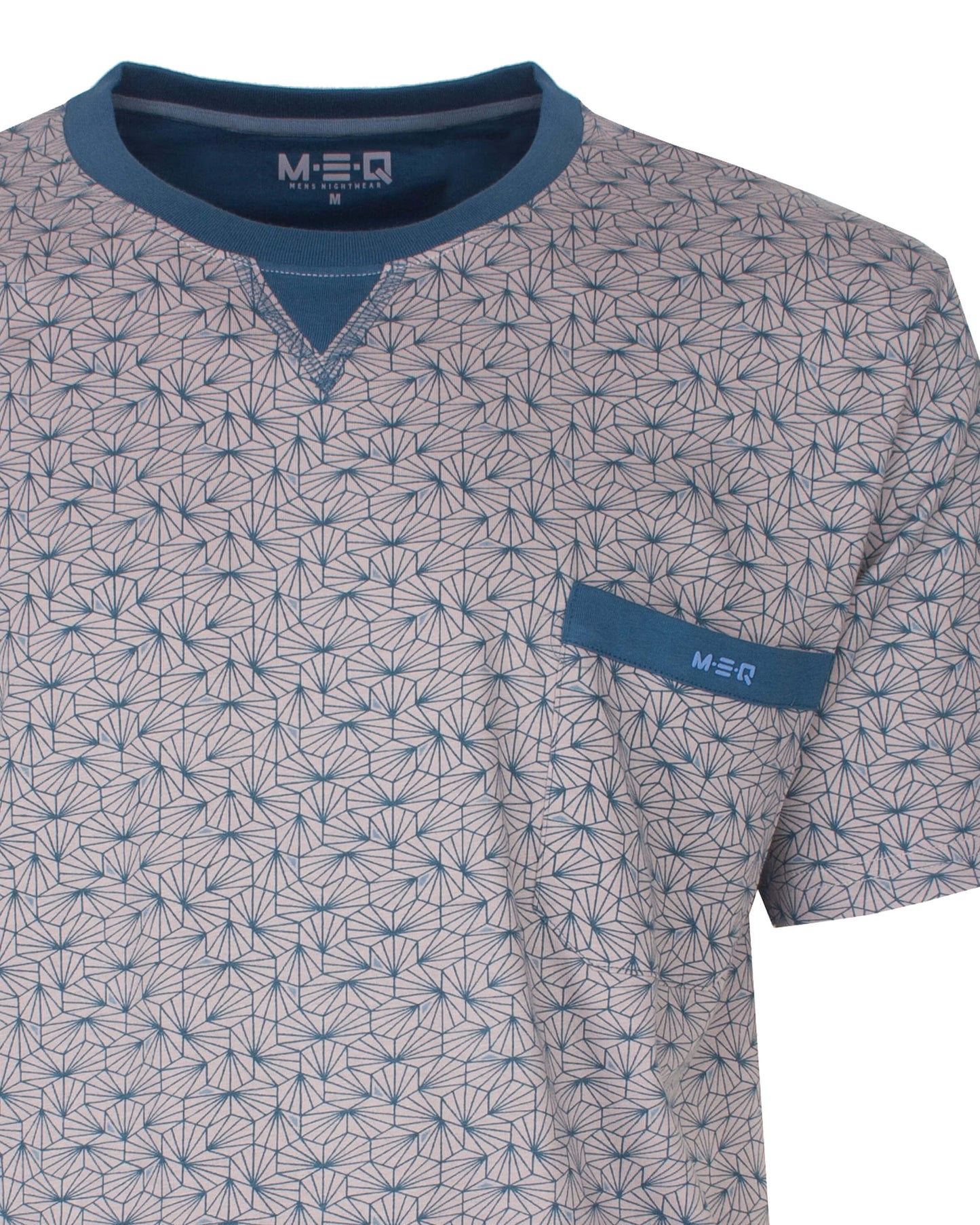 MEQ Heren Shortama -  Ronde Hals - Korte Mouwen - Grijs - detail