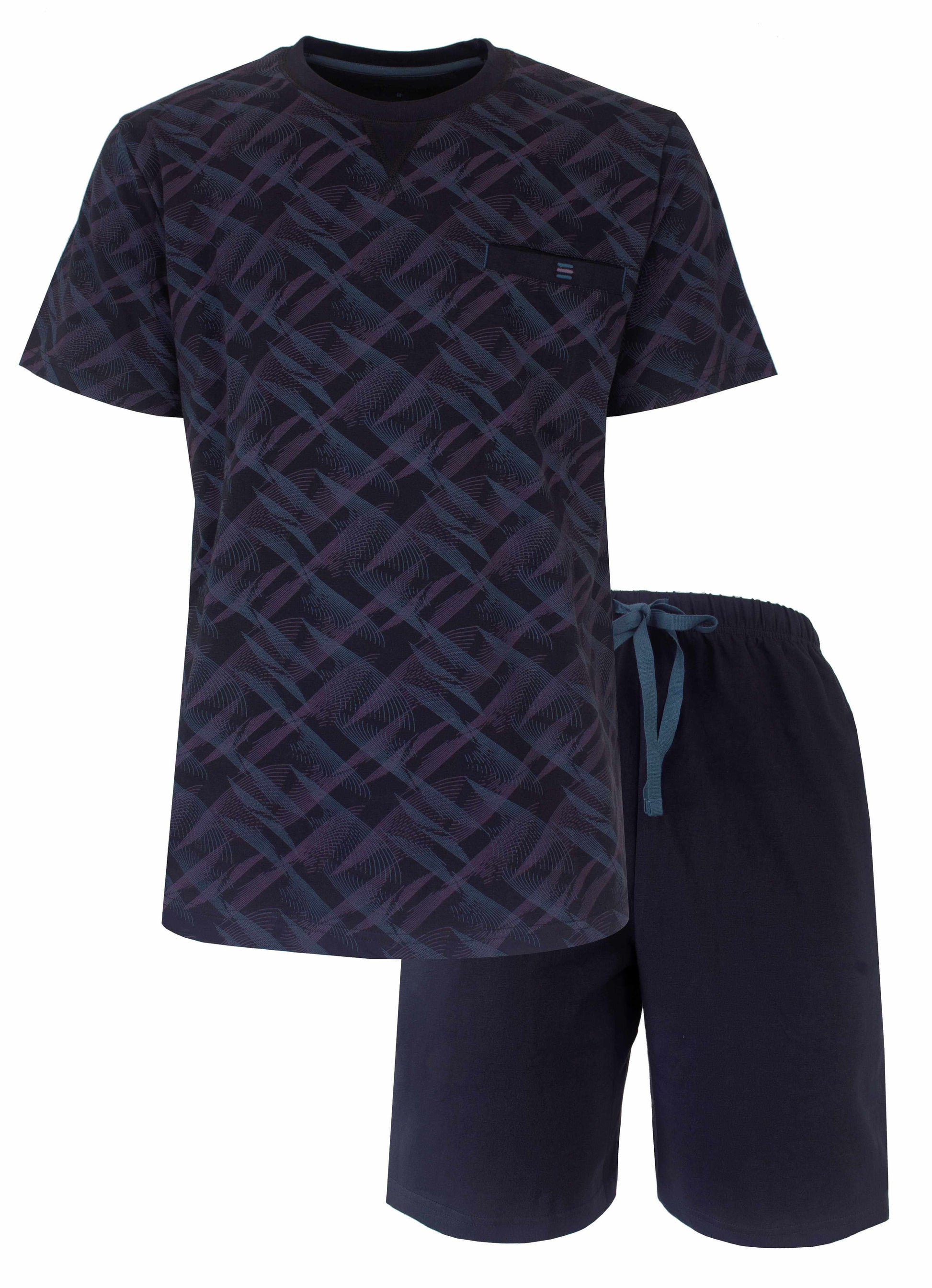 MEQ Heren Shortama Set - Korte Mouwen - Katoen - Blauw - vooraanzicht